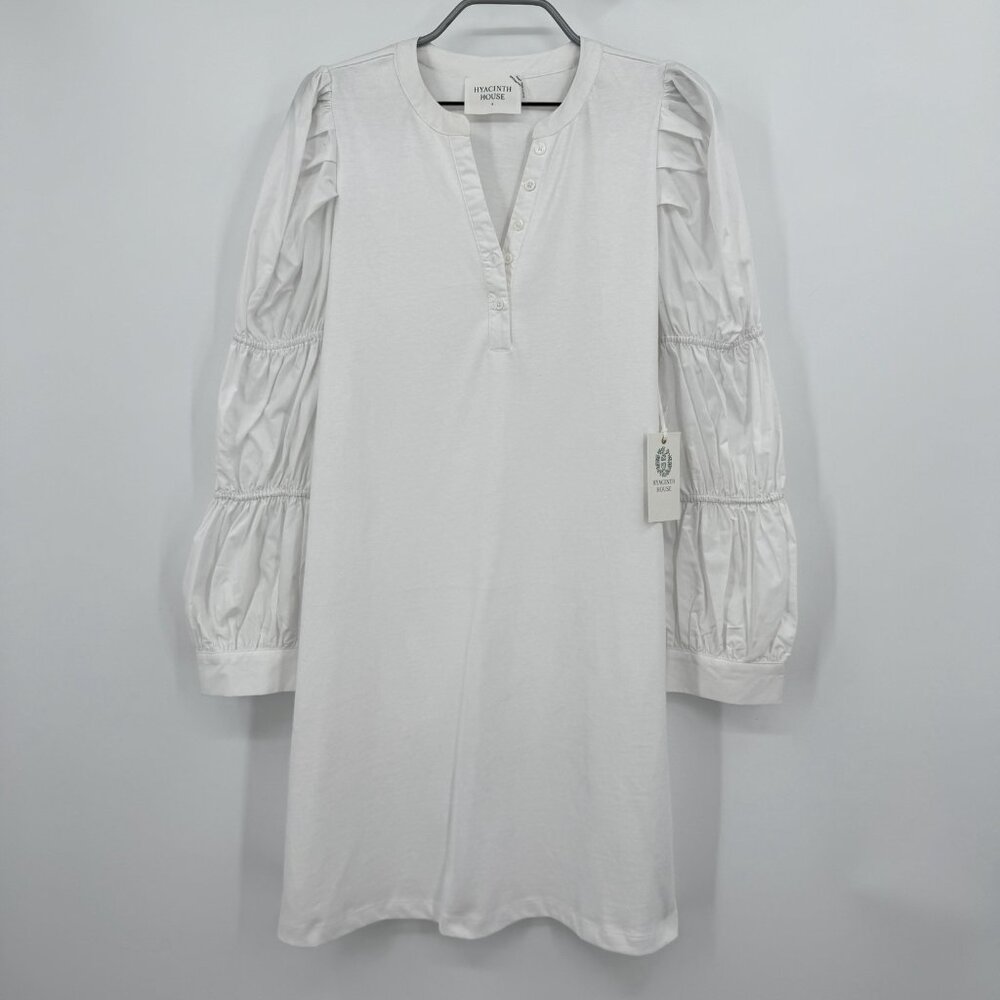 Hyacinth House by Tuckernuck White Poplin Long Sleeve Willa Mini Knit Dress sz S